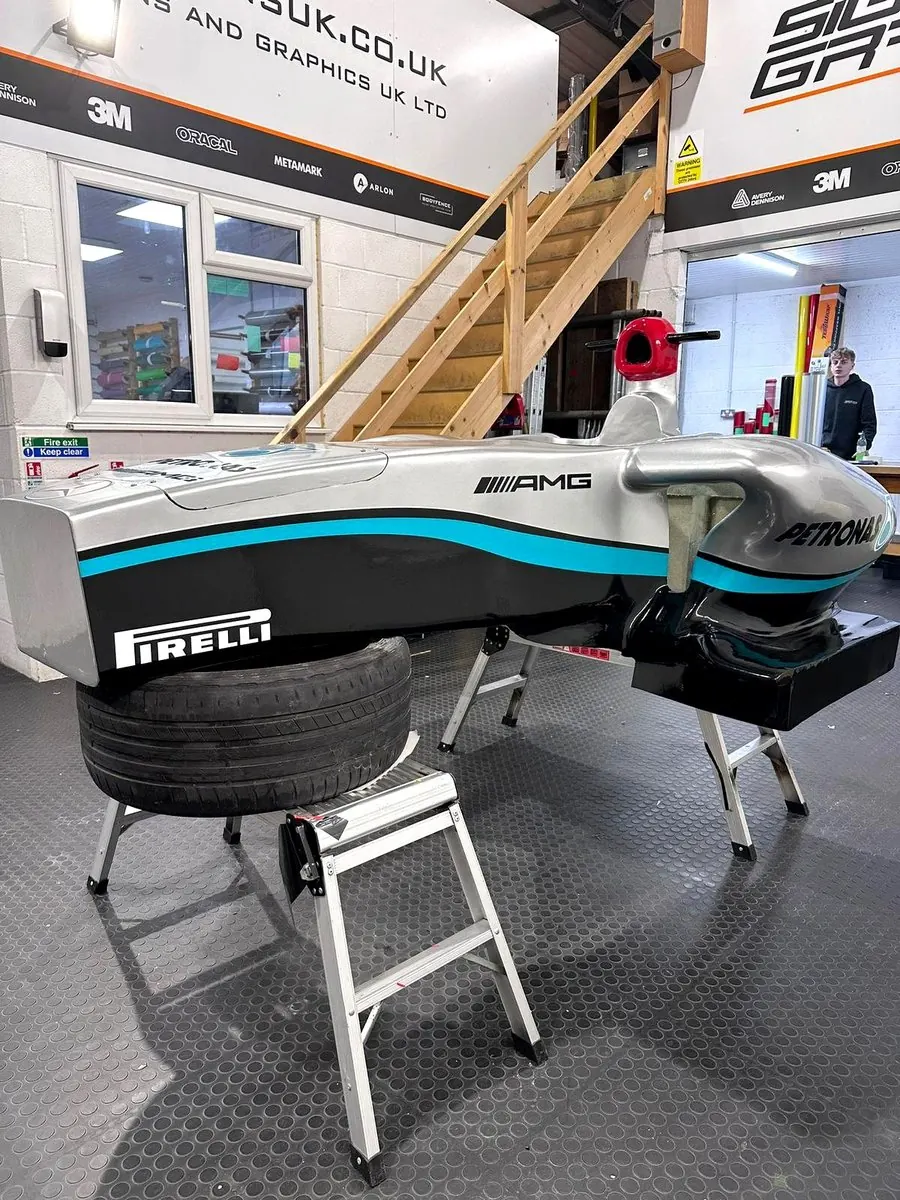 Full-size 3D-printed AMG Petronas F1 body, fabricated panel-by-panel and finished with full race livery in the 3D Printing Express workshop
