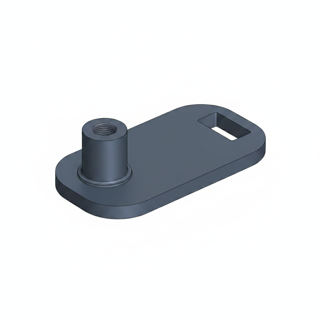 Clean 3D CAD render of the industrial bracket in our parametric CAD style, 3/4 isometric view