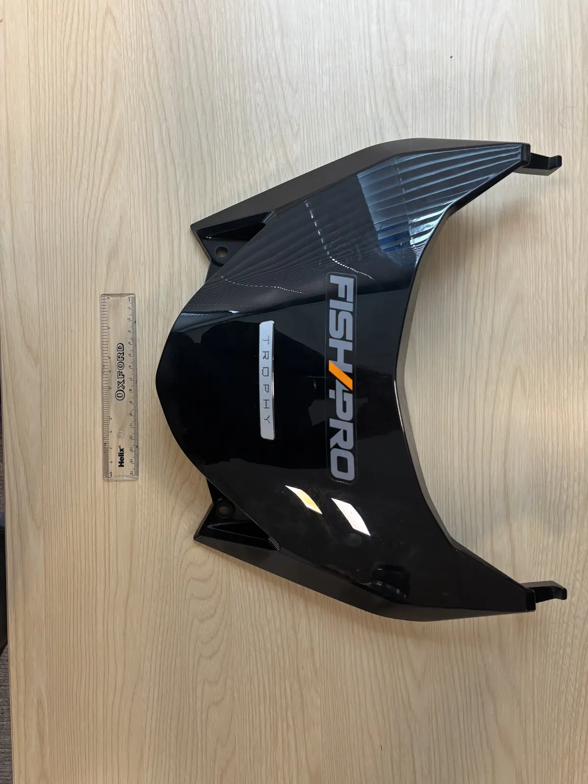 A glossy black 3D printed jet ski body panel for a Sea-Doo Fish Pro Trophy, made for The Jet Ski Life