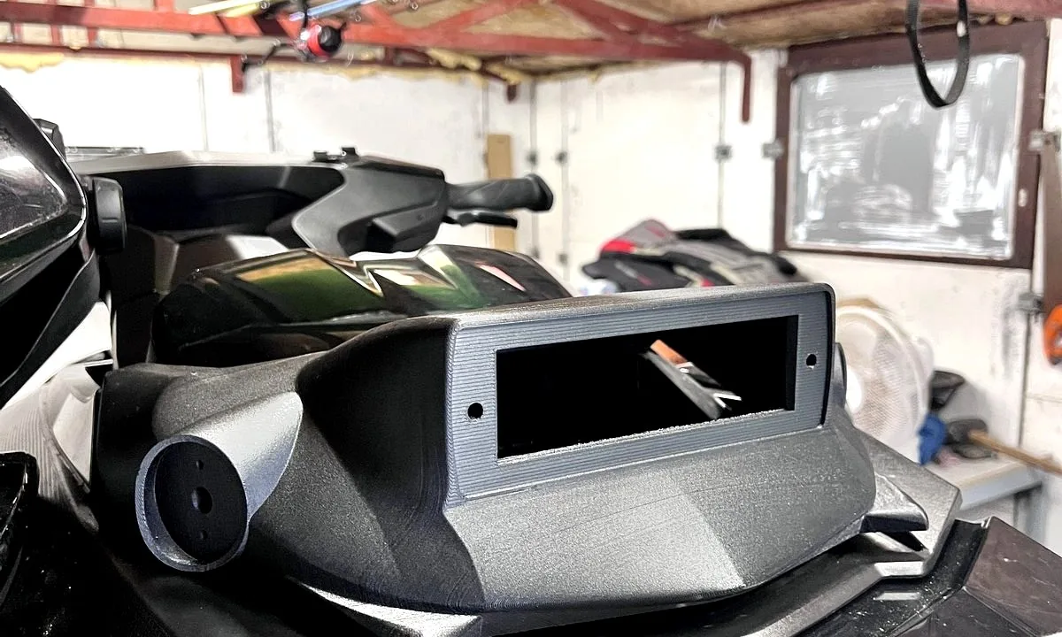 Custom 3D-printed jetski console for Roberto — bespoke vehicle-mounted electronics housing