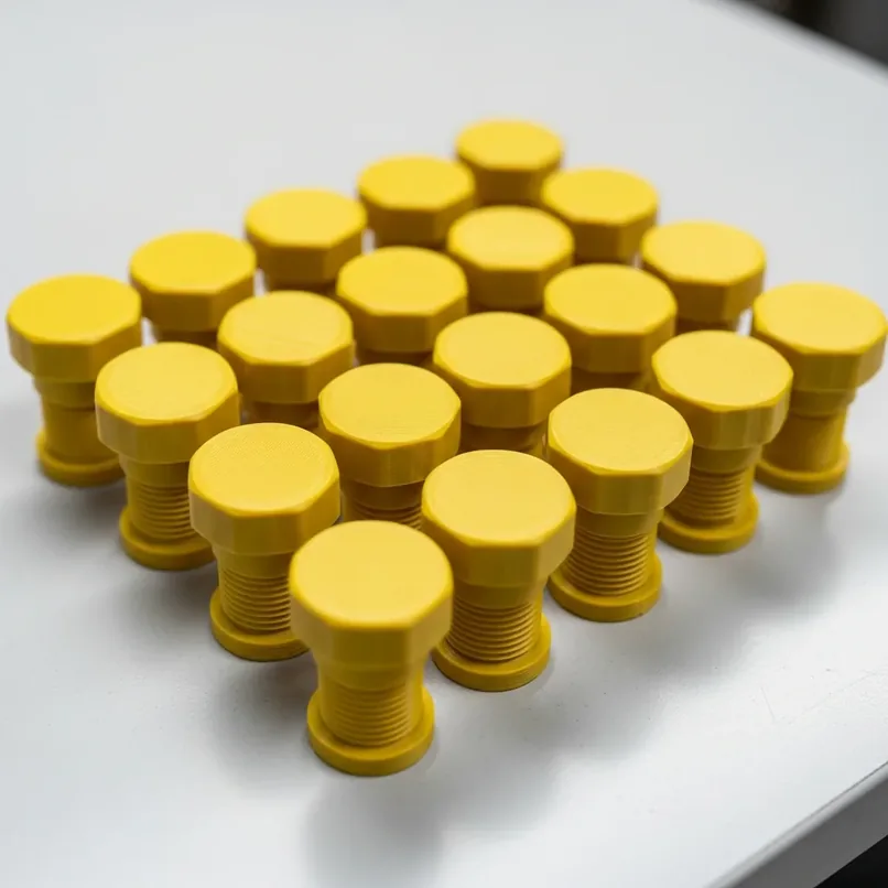 Whale Tankers batch run — PETG yellow caps, consistent tolerance
