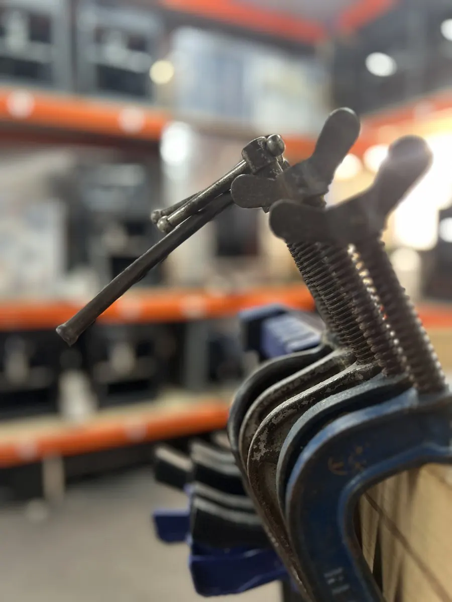 3DPE workshop · clamps holding wood in our Bournemouth workshop