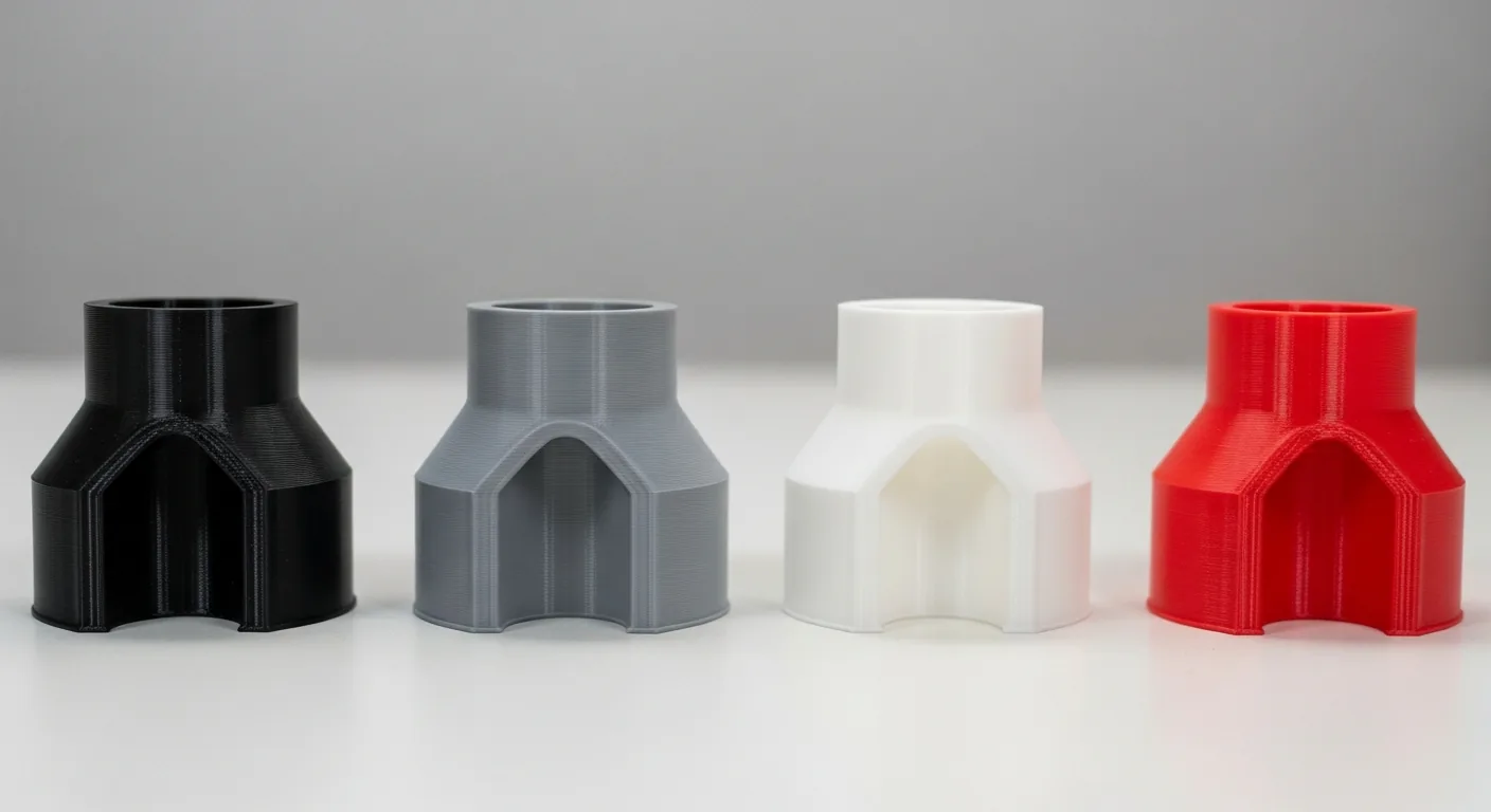 The same small ABS part 3D-printed in black