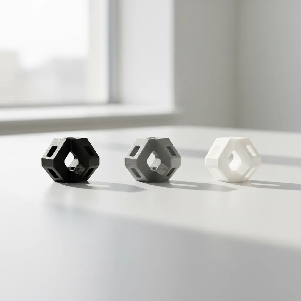 The same small PC-ABS part 3D-printed in black