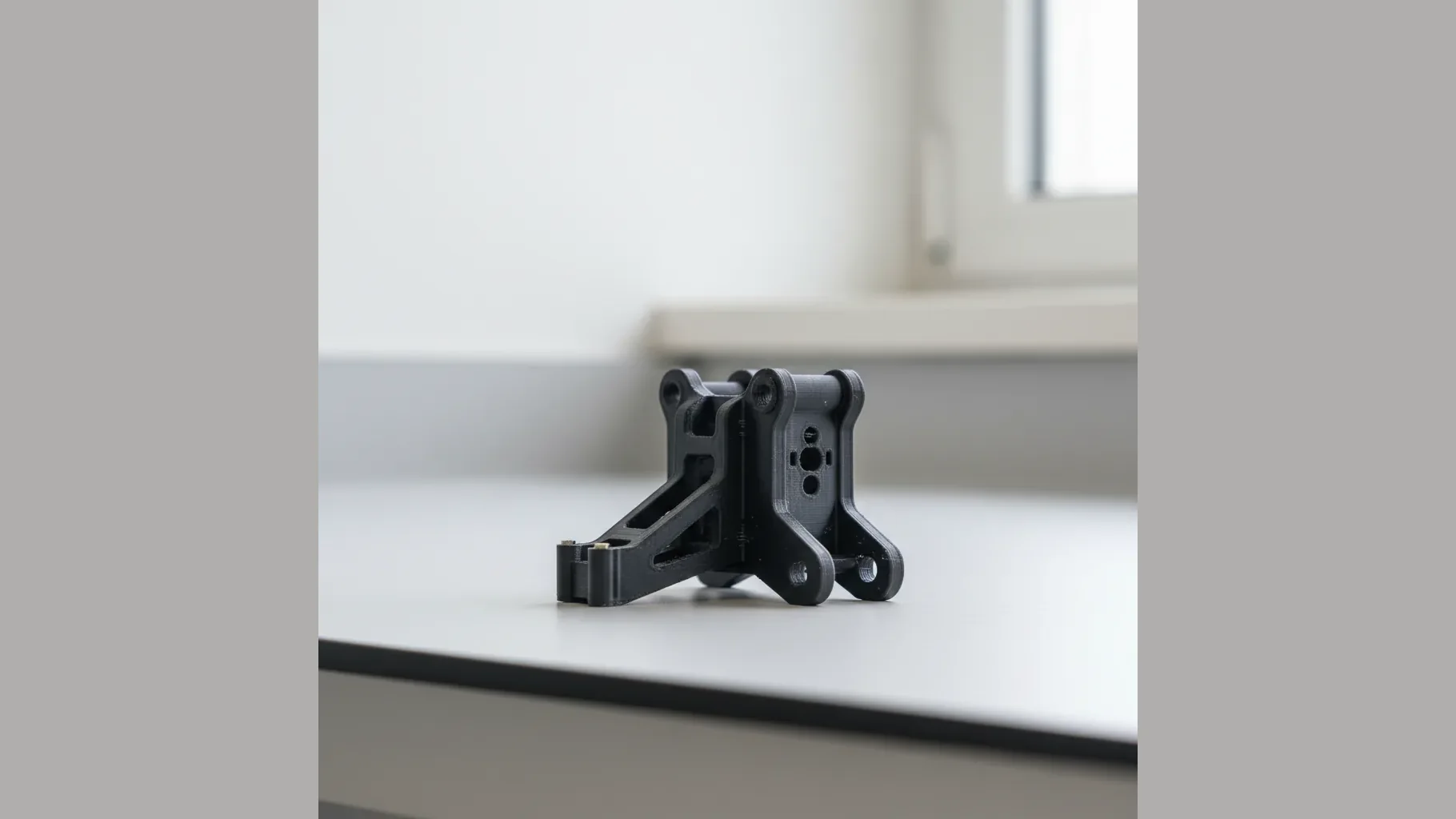 A 3D-printed black PC-ABS motor mount for a professional drone
