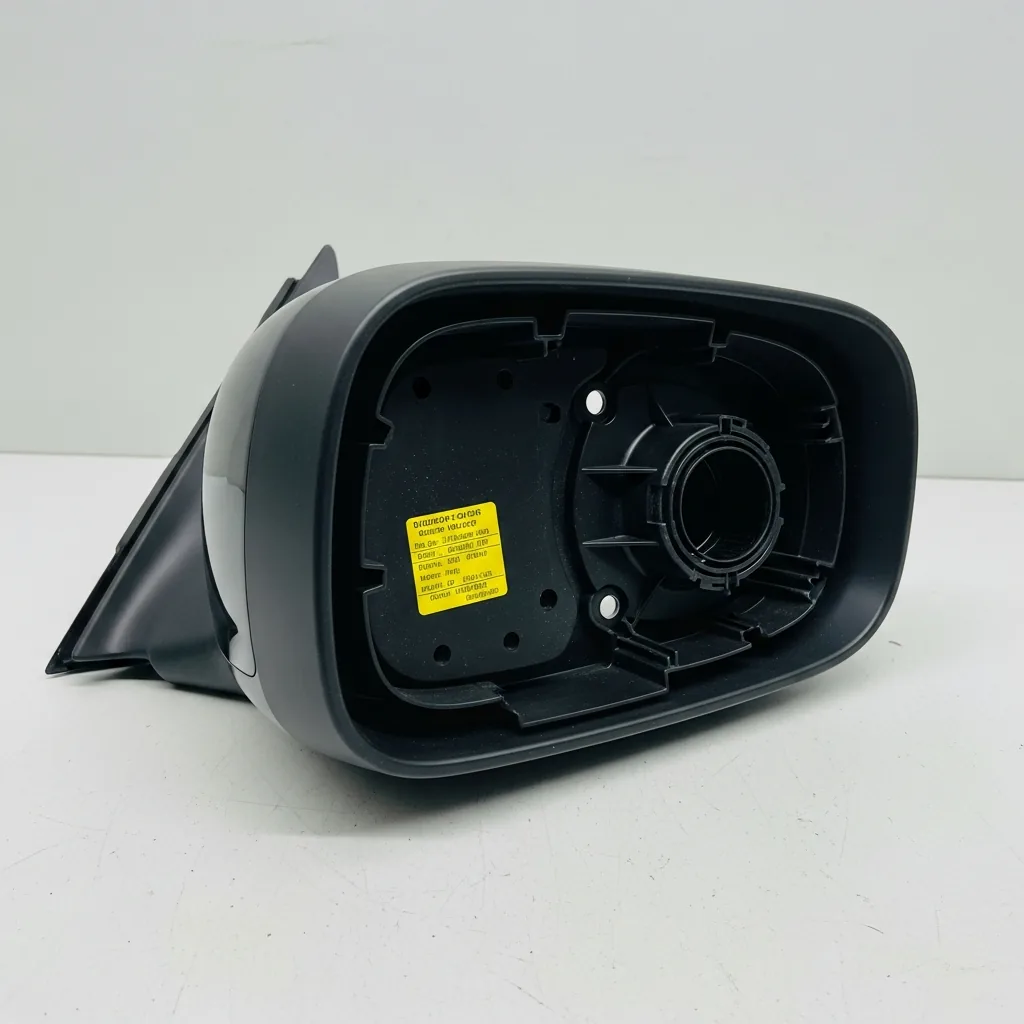 A 3D-printed black ASA automotive exterior part such as a wing-mirror housing on a clean bench