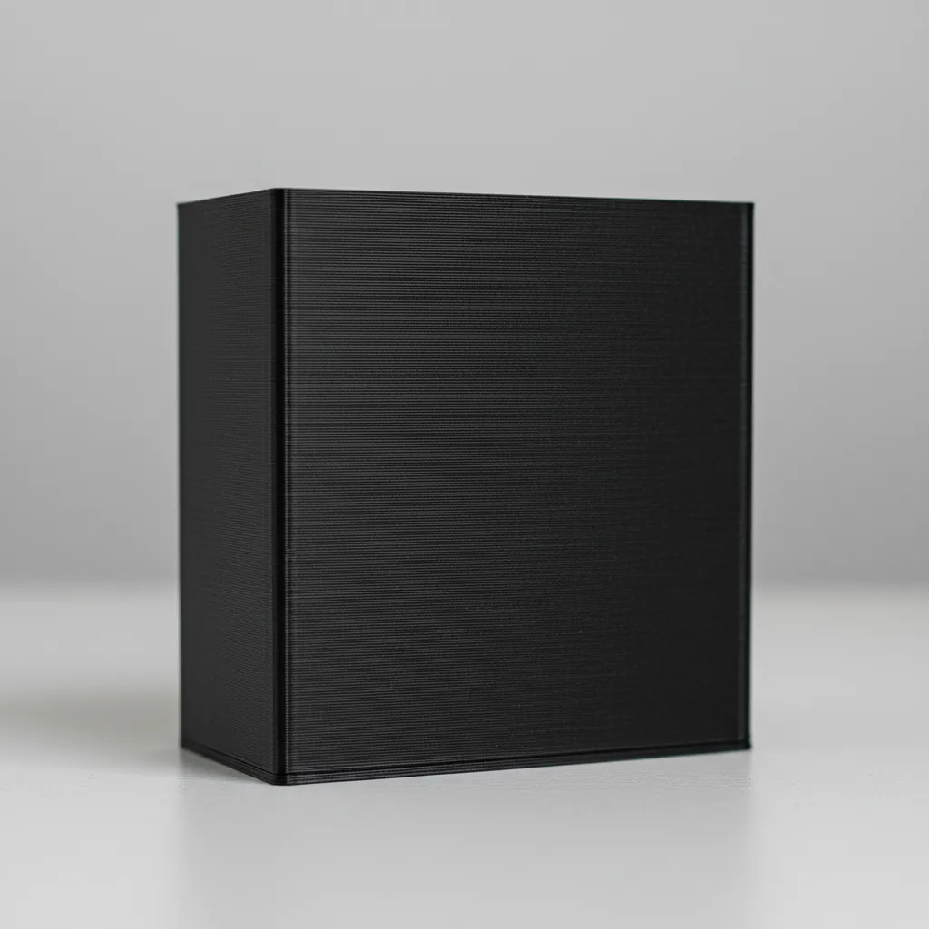 A 3D-printed matte black PA12-CF industrial tooling jig and fixture on a workbench