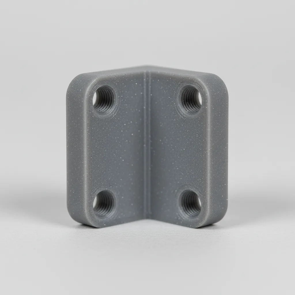 A single matte grey 3D-printed PA6-GF structural bracket with precise bolt holes