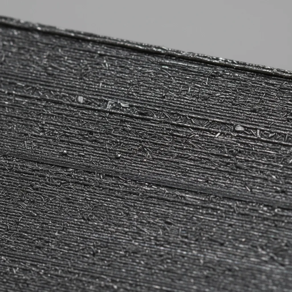 Extreme macro of the surface of a matte dark-charcoal 3D-printed PA612-CF part: very fine grainy chopped carbon-fibre speckle