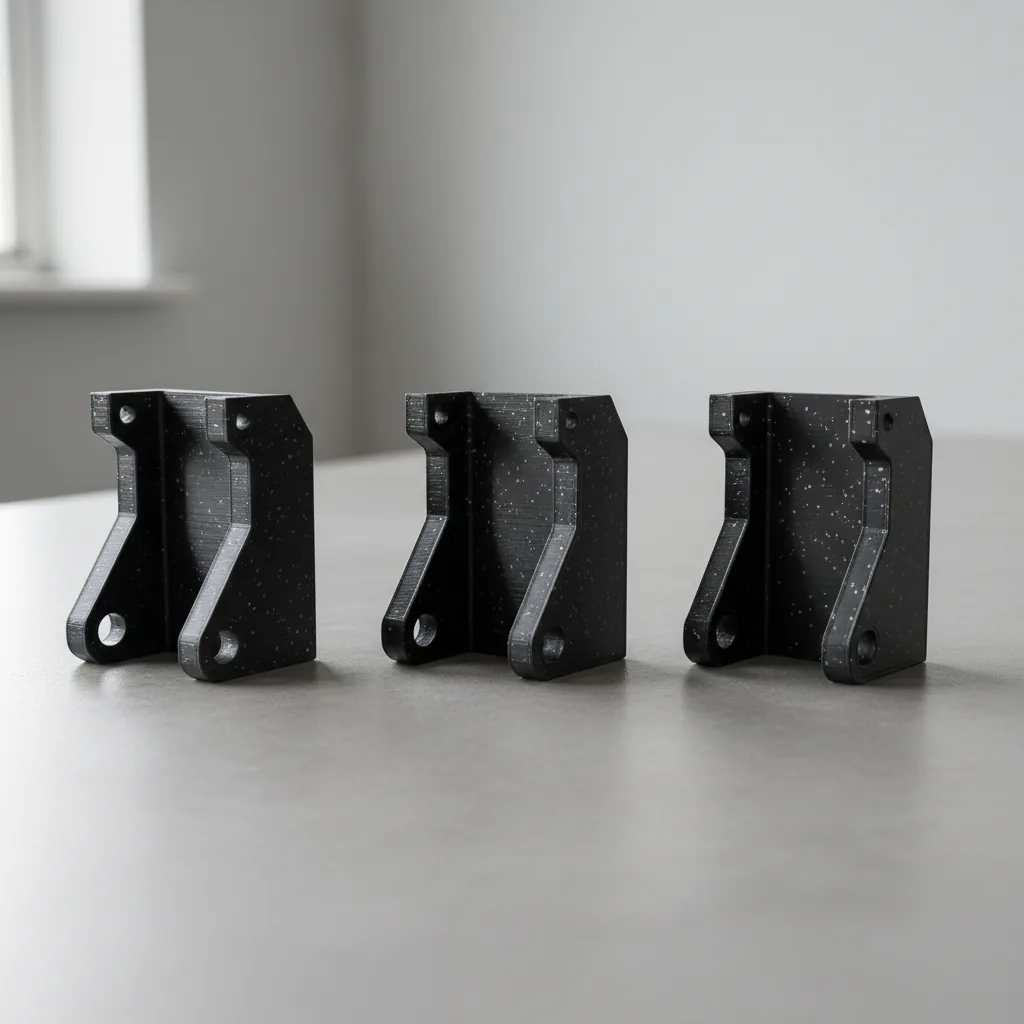 Three identical 3D-printed brackets to compare PA612-CF