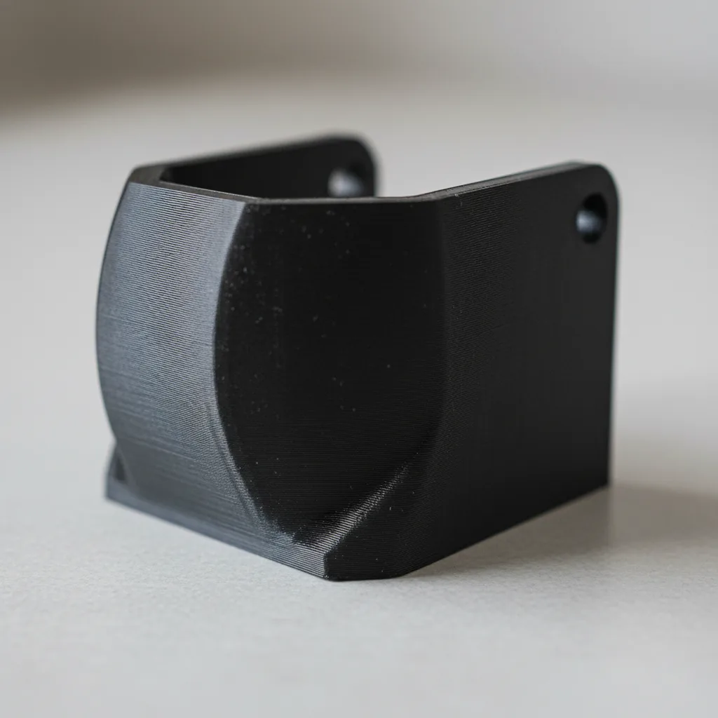 Macro photo of a 3D-printed PA612-CF carbon-fibre nylon engineering bracket