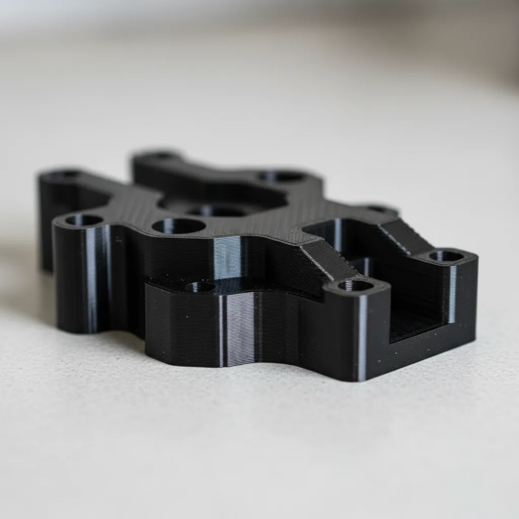 Macro photo of a 3D-printed PA612-ESD carbon-fibre dissipative nylon part