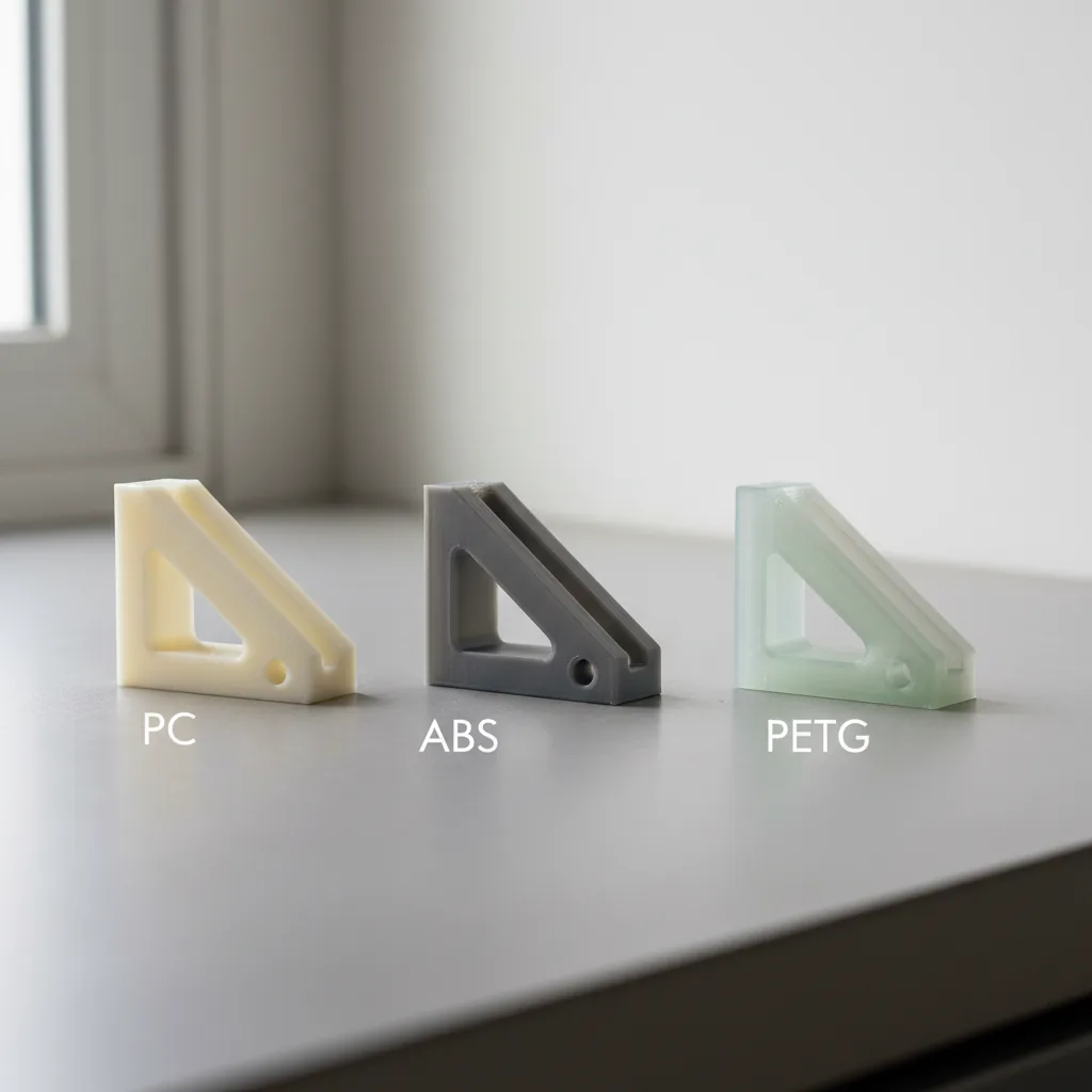 Three identical 3D-printed brackets shown to compare PC