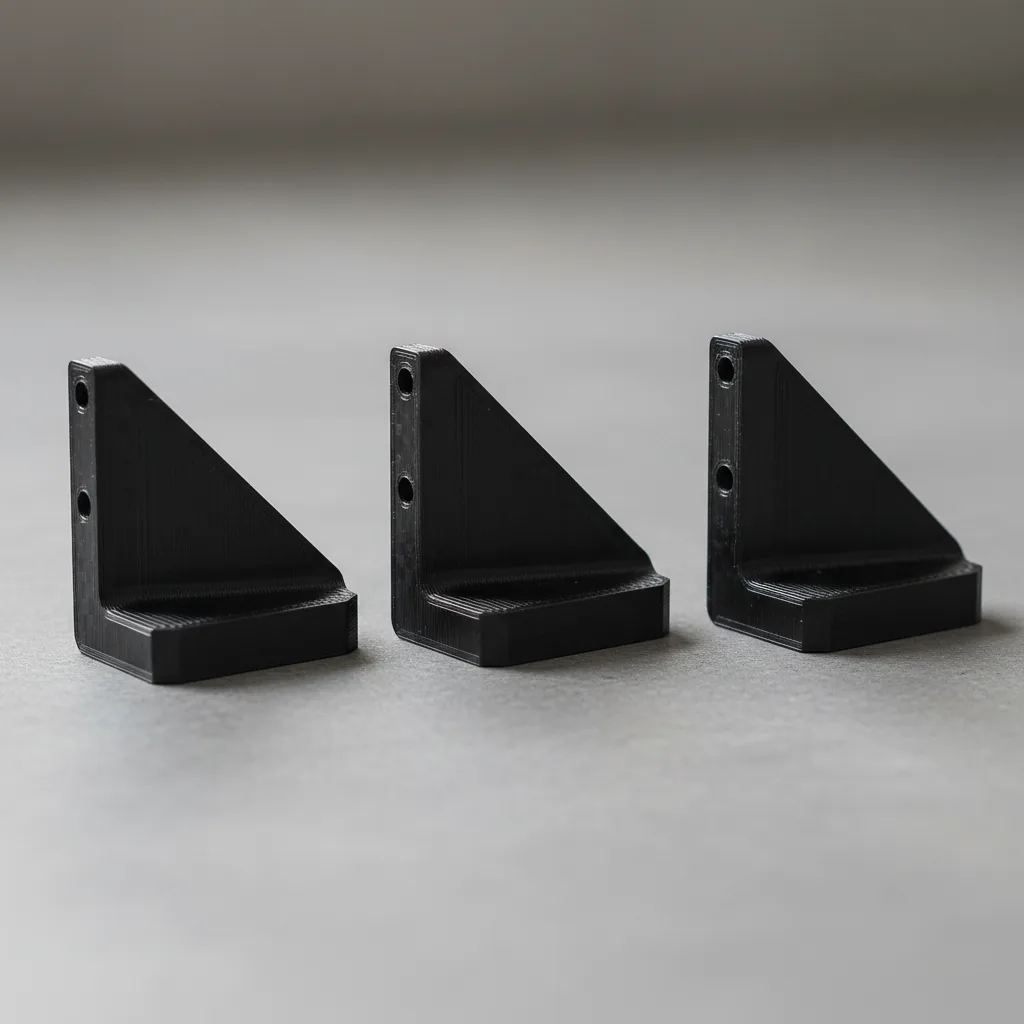Three identical 3D-printed brackets to compare PET-CF