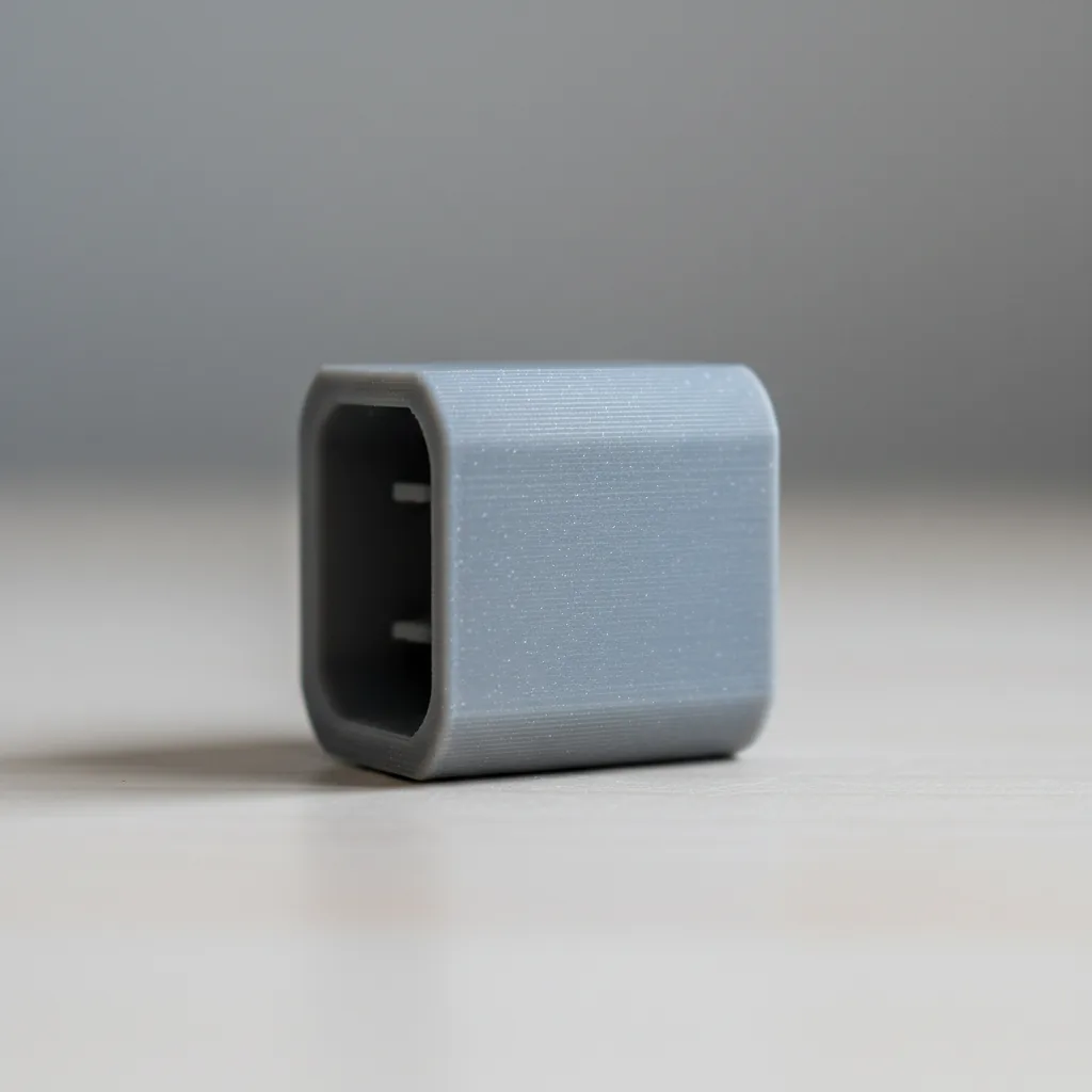 A 3D-printed grey PET-GF electrical connector housing