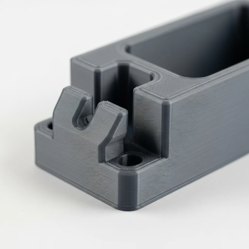 A single 3D-printed glossy PETG functional part with a snap-fit feature
