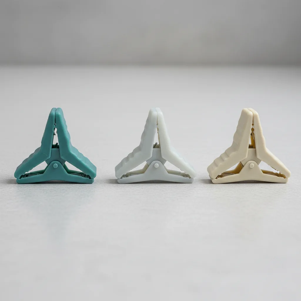 Three identical 3D-printed clips to compare PETG+