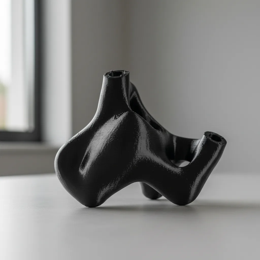 Macro photo of a 3D-printed PETG-rCF recycled-carbon-fibre part