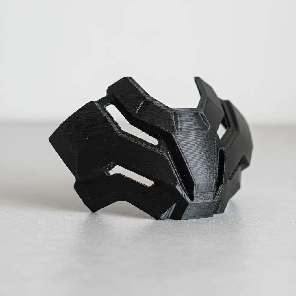 A 3D-printed matt-black PLA-CF cosplay sci-fi armour panel