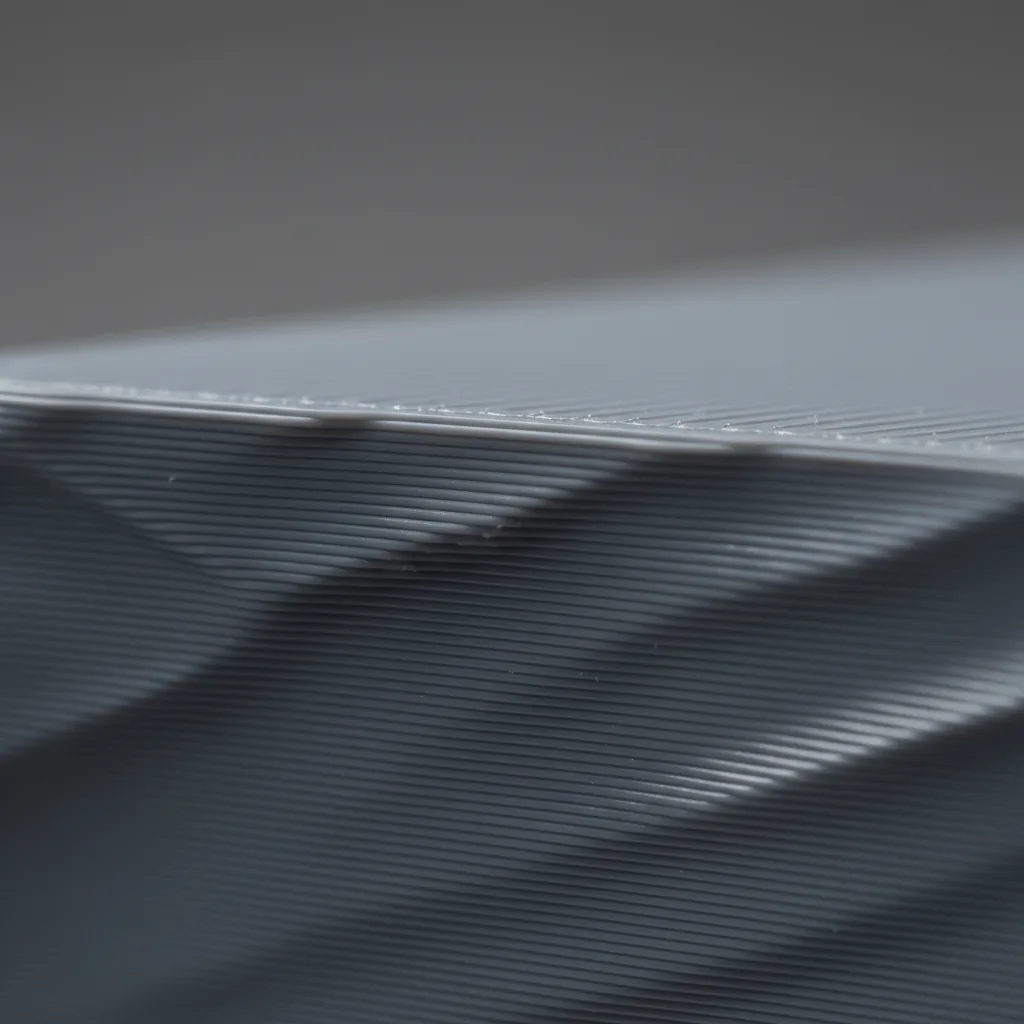 Extreme macro of a 3D-printed PLA-Matte surface: flat matte mineral-filled finish