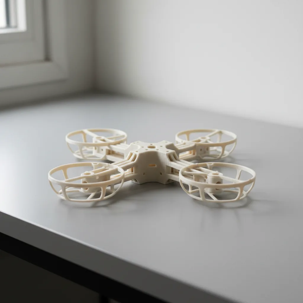 A 3D-printed PLA+ drone airframe with prop guards