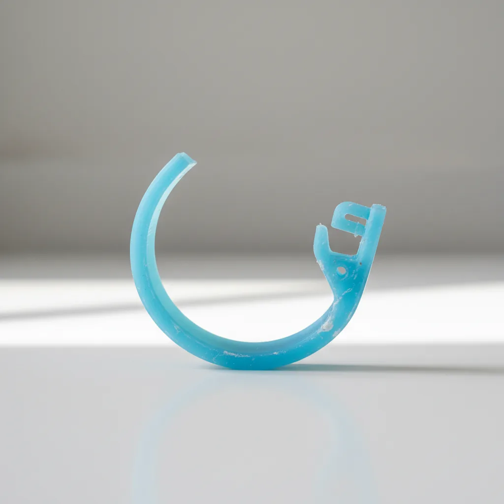 A 3D-printed PLA+ snap-fit clip flexing without breaking