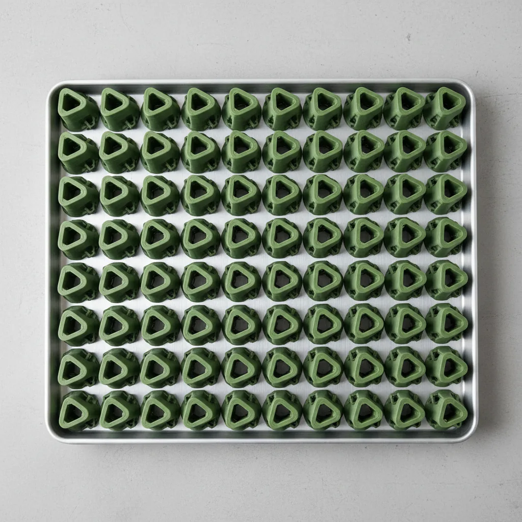 A neat tray of identical 3D-printed PLA+ parts
