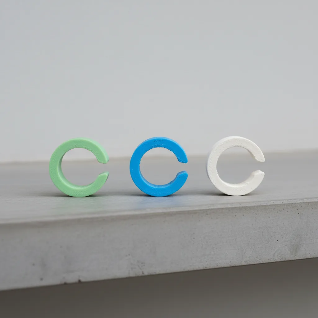 Three identical 3D-printed clips to compare PLA+