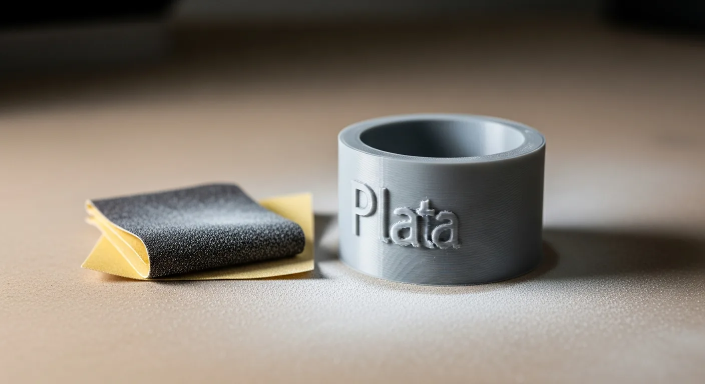 A 3D-printed PLA part being finished with sandpaper