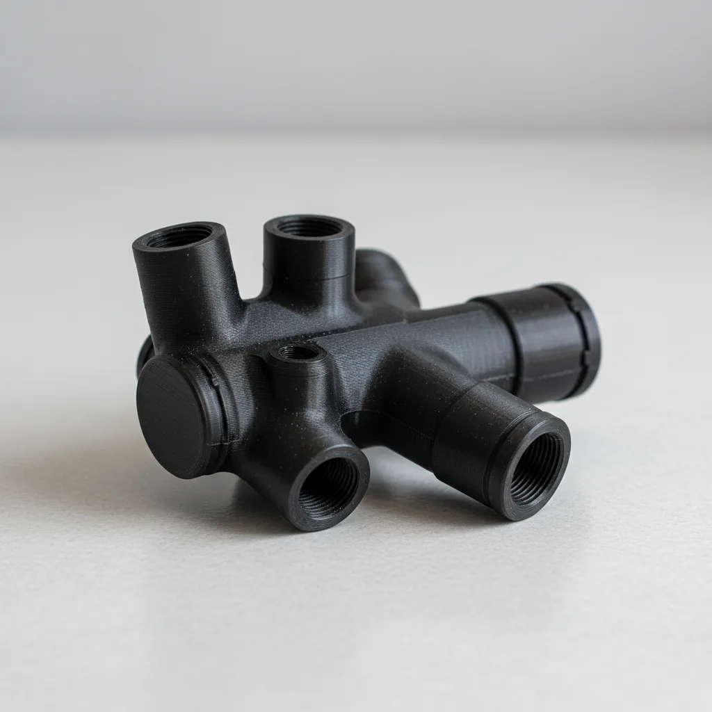 A 3D-printed PPS-CF aerospace fluid-handling manifold fitting