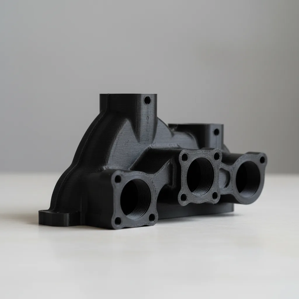A 3D-printed PPS-CF high-temperature manifold part rated to 252C