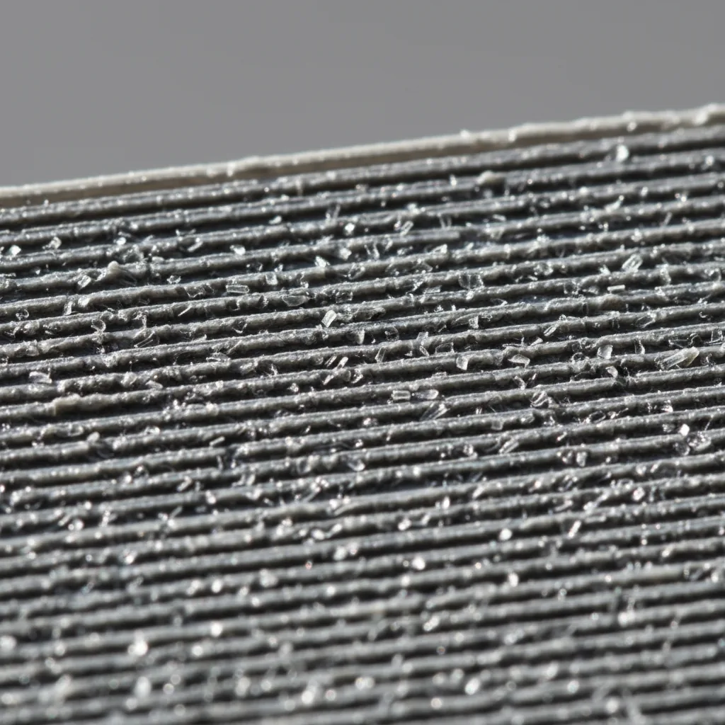 Extreme macro of the surface of a matte industrial-grey 3D-printed PPS-GF part: fine glass-fibre speckle