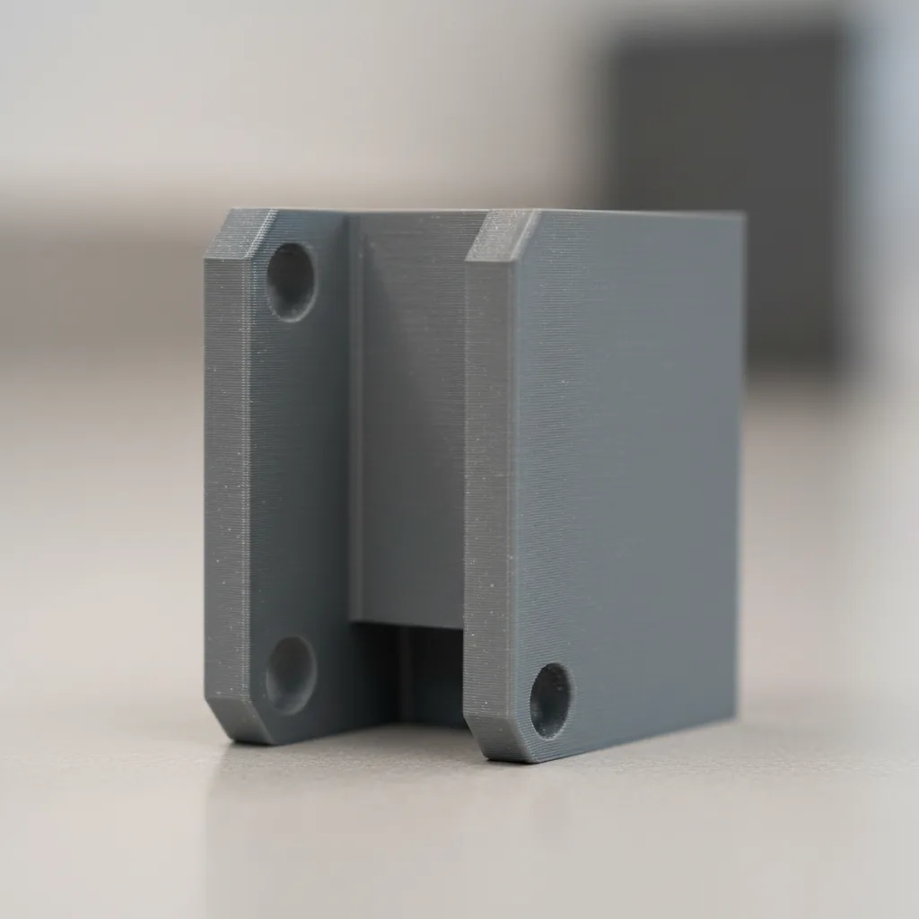 Macro photo of a 3D-printed PPS-GF glass-fibre PPS composite engineering bracket