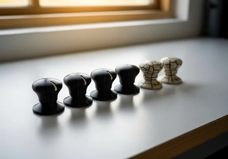 3D-printed classic-car dashboard knobs · reverse-engineered from broken sample · obsolete-part restoration
