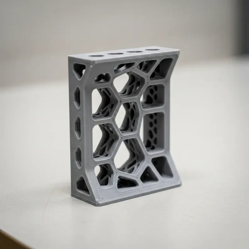 3D-printed knee mechanism · topology-optimised structural part