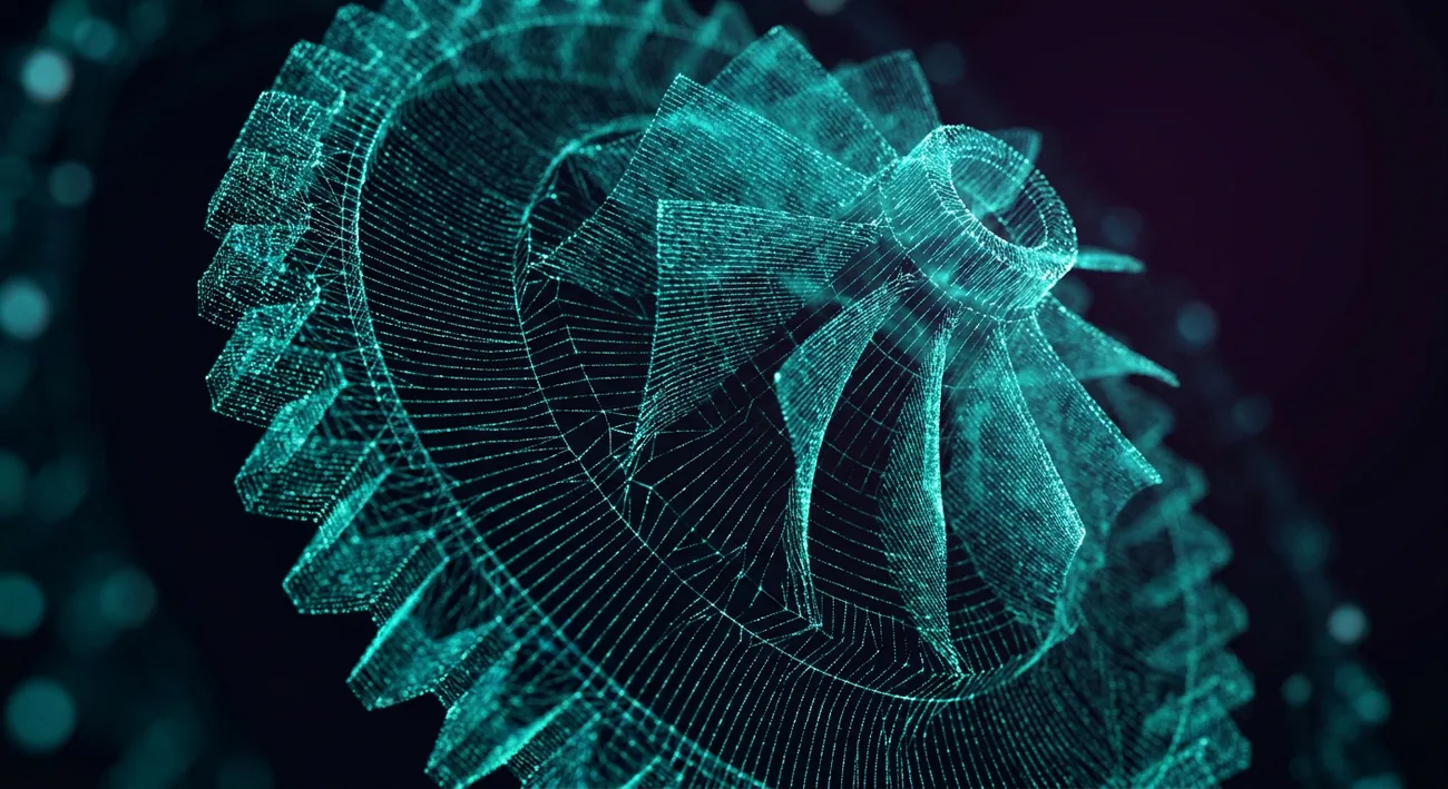 Illustration: a glowing 3D point cloud and wireframe mesh of a mechanical part being captured