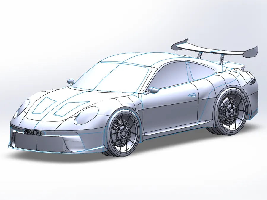 3DPE CAD design · Porsche-style render mid-model